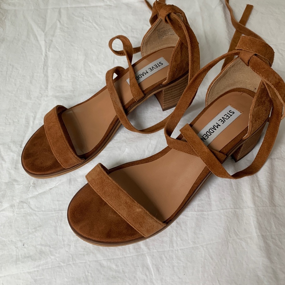 Steve Madden Brown Suede Ankle Wrap Heeled Sandals